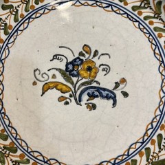 Talavera Espana Hand Painted Plate Blue Green Yellow Floral Flowers 6.75” D