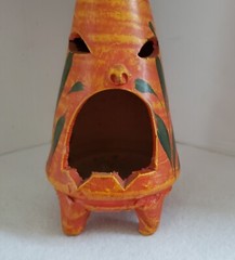 Mexican Pottery Chiminea Small Table Top Candle or Incense Burner Tiki Folk Art