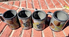 Hand Painted Mexican Pottery Mugs Sage Green With Floral Design Set of 4