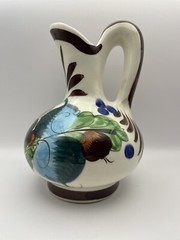 Vintage Mexican Folk Tonala Pottery Pitcher Artist Signed Vibrant Colors