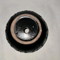 Black Round Planter 7 X 5 Inches Tall Hand Painted Mexican Art Clay Pot