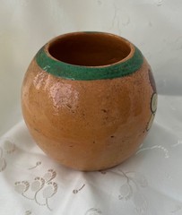 Vintage Tlaquepaque Tecomate Mexico Small Hand Painted Folk Art Round Pot Cactus