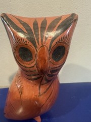 Tonala Pottery Owl Figurine Mexico Folk Art Orange Floral Hand Painted 7.5″