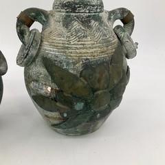 2- Mexican Folk Art Pottery Stone and Brass Chimnea’s Outdoor/ Indoor