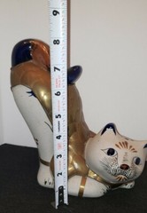 Vint Tonala Mexican stretching cat ceramic Figurine decorated with brass scales