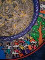 Mexican Folk Art Terracotta Round Wall Hanging Plate 16.5 In Diameter