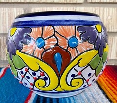 Mexican Ceramic Flower Pot Planter Folk Art Pottery Handmade Talavera #7