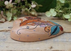 Hand Painted Clay Heart Shapeshifter Nagual Medrano Mexico Folk Art Love Token