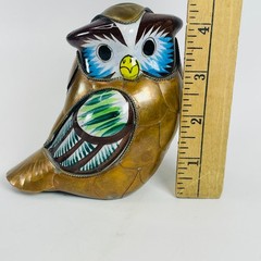 Tonala Mexican Owl Figurine Vintage Handcrafted Ceramic Brass Pottery 4.5”