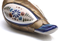 Mexican Folk Art Bird Pottery & Brass Reyna Mexico – Classic Hand Painted Design