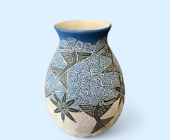 Mata Ortiz Pottery Octavio Silveria Hummingbird Floral Jar Vase Mexican Clay