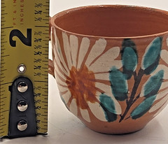 Vintage Hand Painted Mexican Pottery Demitasse Espresso Cup & Saucer Floral Terr