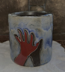 Mara of Mexico Stoneware Mug PEACE Sign Symbol Red Heart Handmade Hand Painted