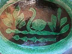 Patamban Mexican Platter VINTAGE Handpainted green c1970 fabuloso!!! 10″