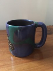 Mara Mexico Pottery Butterfly Coffee Mug Cup Signed Blue/Green Stoneware