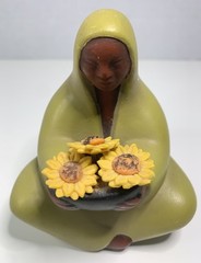 Signed Tlalli Mexican Pottery Woman Flowers Figurine Folk Art Handmade Mexico