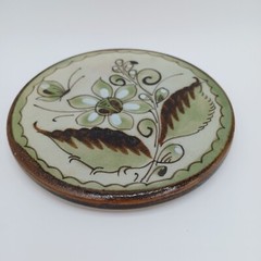 Ken Edwards Pottery Mexico Single Coaster Flower And Butterfly 4.5″ Some Crazing
