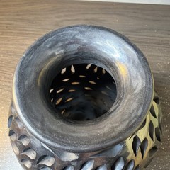 Vintage Barro Negro Black Clay Pierced Pottery Vase Organic Modern Boho Decor
