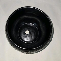 Black Round Planter 7 X 5 Inches Tall Hand Painted Mexican Art Clay Pot