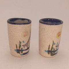 Tonala Mexican Pottery Dolphin Shot Glasses Set of 2 Signed Mexico C.O.
