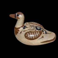 🦆 VTG Mexican Tonalá Pottery Duck Hand-Painted Folk Art Sculpture Signed 12″