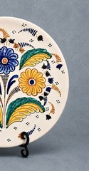 Vintage Hand Painted Spanish Folk Art Pottery Wall Plate Signed España Floral