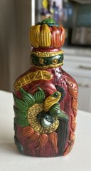 Unique BELIZE Toucan Bird 3D Art Clay Pottery Glass Flask 6 x 3