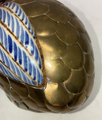 Vintage Sergio Bustamante Quail Mexican Tonala Pottery Brass B Mark 7×5″ *flaw