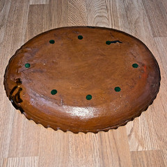 Mexican Patamban Hand Painted Fish Design Folk Art Green & Brown Glazed Platter