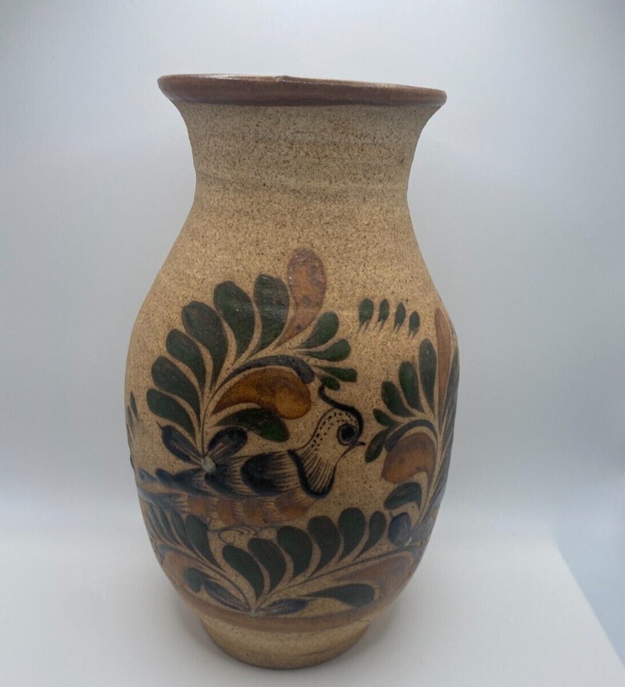 Tonala Mexican pottery vase bird, 8 inch tall, single bird