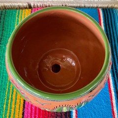 Lg Mexican Ceramic Flower Cactus Pot Planter Folk Art Pottery Handmade Talavera