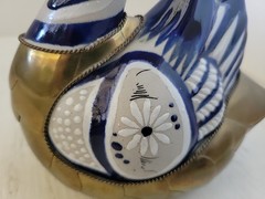 Vintage Tonala Mexico Duck Handmade Painted In Armor Brass and Ceramic