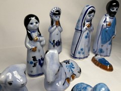 Vintage Estate 14 Piece Tonala Folk Art Mexican Pottery Nativity Set