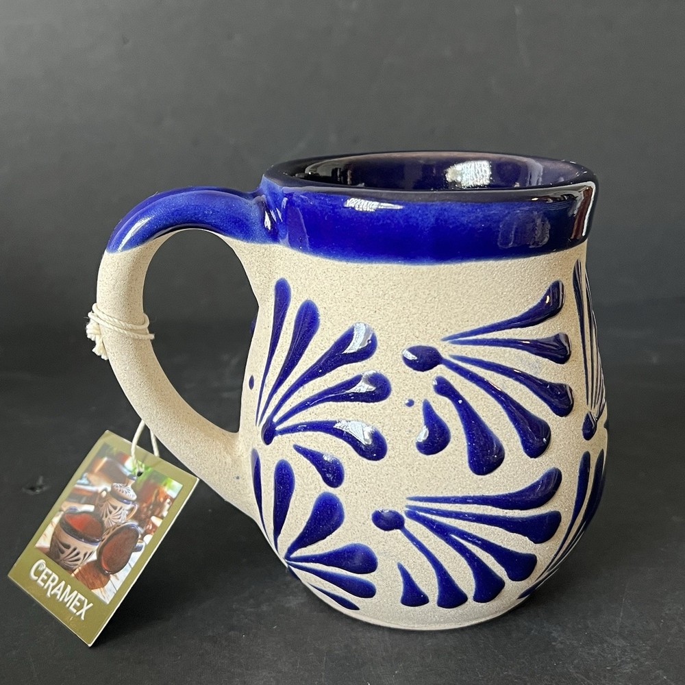 Ceramex Pottery Brand Blue Mug Handmade & Painted in Mexico New With Tags