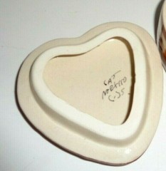 Heart Shaped Trinket Box Tonala Pottery Yellow Bird Motif Signed CAT Mexico