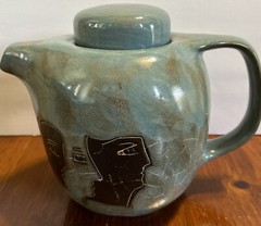Mara Mexico Blue Slate Stoneware Teapot Pitcher Classic Faces Design Art