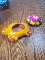 Hand-painted Mexican Clay Trinket Boxes Skull/Fish/Turtle and More Set Of 4