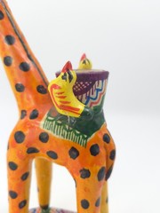 Vintage Mexican Folk Art Candle Holder Handmade Giraffe Birds Clay Pottery Large
