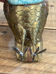 Vintage Mexican Folk Art Ceramic And Brass Hand Pained Owl Héctor Gonzalez 8/100