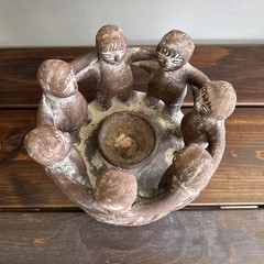 Vintage Large Mexican Pottery Circle Of 7 Friends Candle Holder Mexico Decor