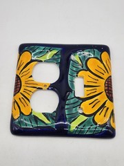 Mexican Pottery Hand Painted Folk Art Double Outlet Single Switch Plate Cover