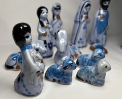 Vintage Estate 14 Piece Tonala Folk Art Mexican Pottery Nativity Set