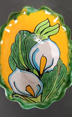 Talavera Salsa Bowl Handpainted Floral Lilly Small Candy Dish Mexican 5.25″