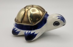Mexico Pottery Small Turtle Folk Art Tonala with Brass Shel. READ DESCRIPTION !