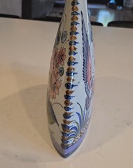 Tonala El Palomar Signed Mexico Pottery Vase w/ Birds Plants & Butterflies. 13”