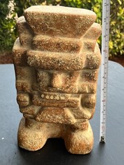Vintage Mid Century Modern MCM Aztec Statue Terra Cotta Clay Figure 10.5″ Tall