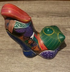 Mexico Green Kitty Cat Stretching Folk Art Clay Pottery Hand Painted Handmade