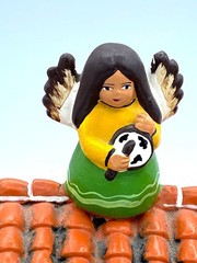 Mexican Handmade Pottery Mission With Music Angels and Church Bells/Tealight