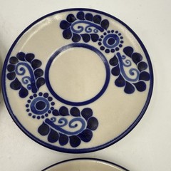 Set Of 4 Talavera Mexican Studio Folk Art Pottery Mugs Saucer Cobalt Blue Floral