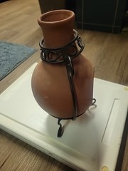 VTG RARE Mexico Talavera Terra Cotta Pottery Table Top Chiminea with Metal Stand